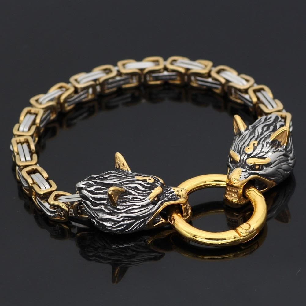 Solid Stainless Steel King's Chain Wolf Head Bracelet