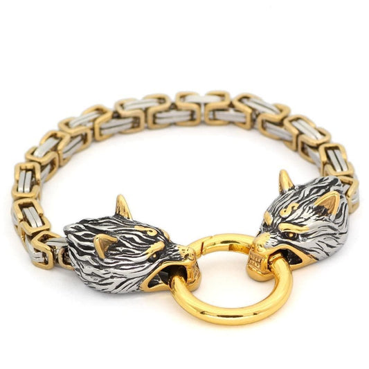 Solid Stainless Steel King's Chain Wolf Head Bracelet