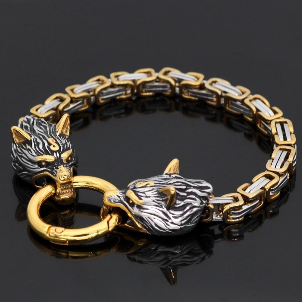 Solid Stainless Steel King's Chain Wolf Head Bracelet
