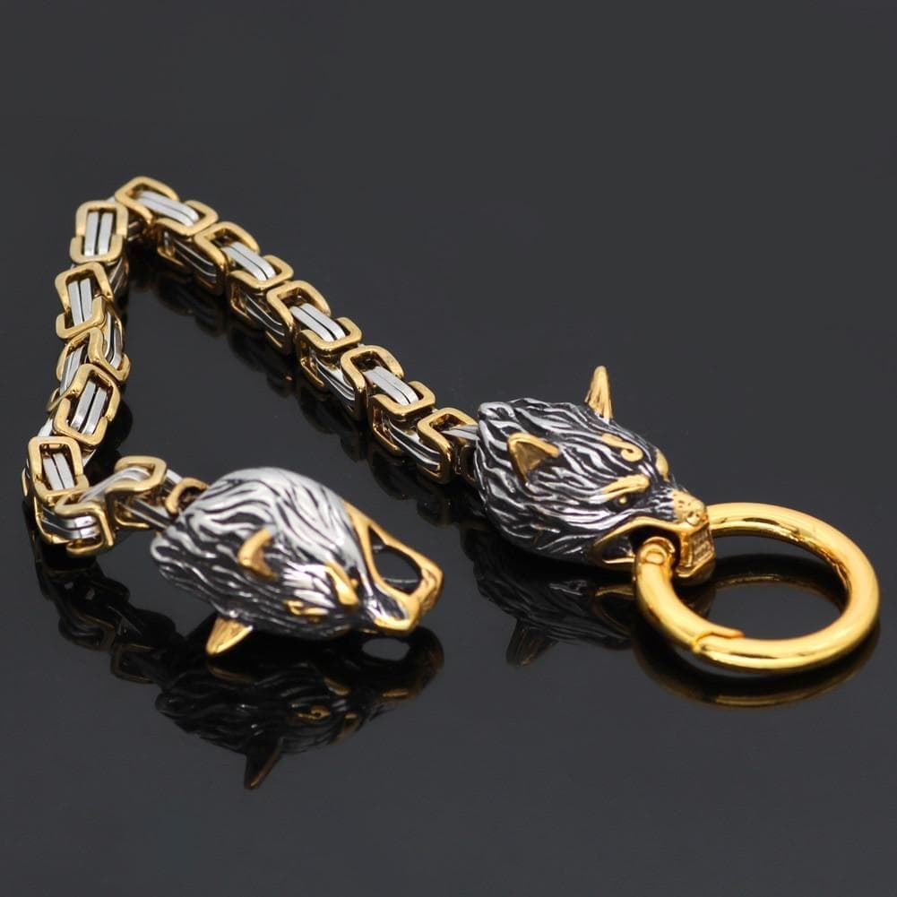 Solid Stainless Steel King's Chain Wolf Head Bracelet